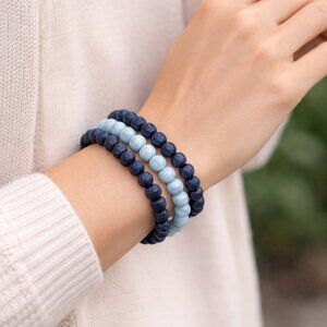 Three Stunning Black and White Handmade Beaded Stretchy Bracelet Set